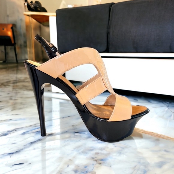Vintage Giuseppe Zanotti Platform Patent Leather Black and Nude Stiletto Heels - Picture 6 of 16